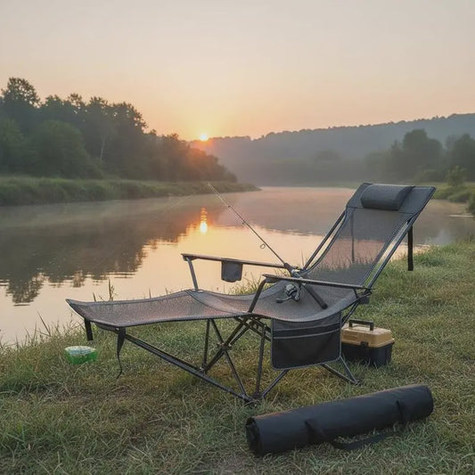 Luxe Verstelbare Campingstoel met Afneembare Voetensteun - Grijs