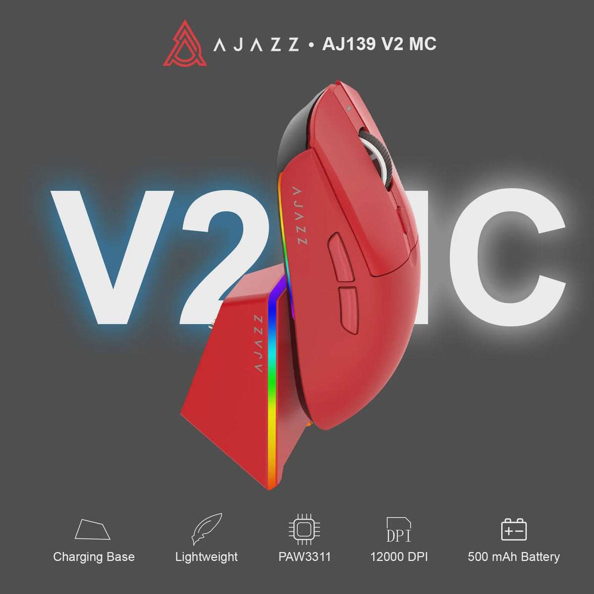 AJAZZ AJ139 V2 MC Ergonomische Gaming Muis - Lichtgewicht, Hoge Nauwkeurigheid & Tri-Mode Connectiviteit