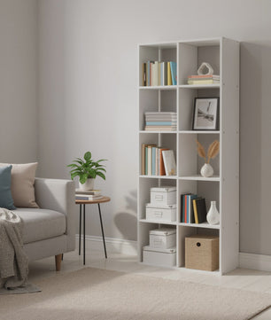 Boekenkast met 10 Vakken - Scandinavische Stijl - Woonkamer, Kantoor, Slaapkamer - Staande Opbergkast