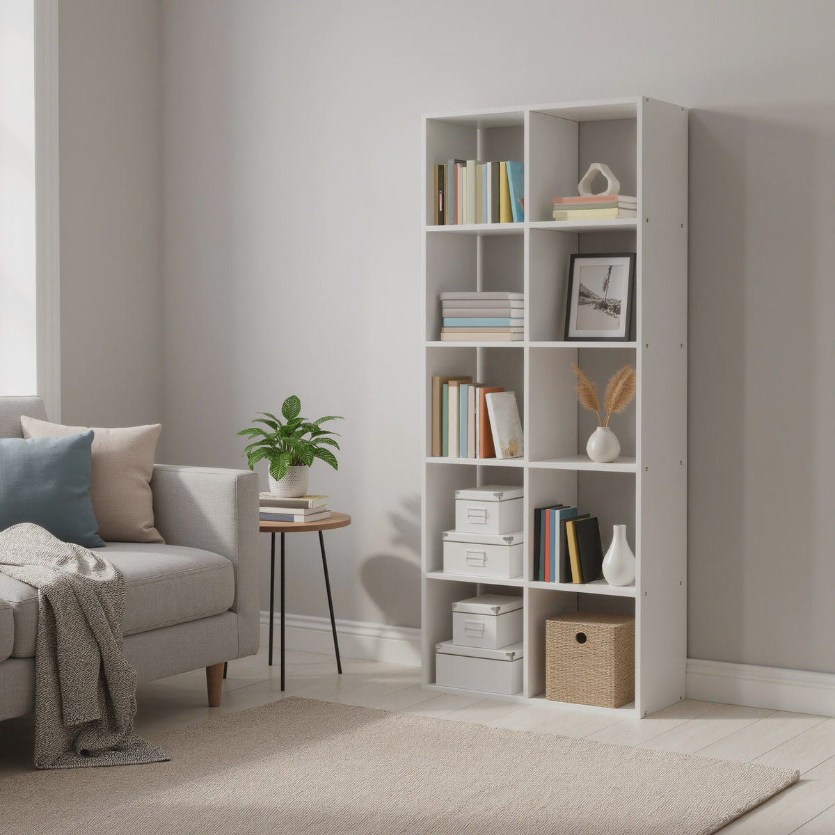 Boekenkast met 10 Vakken - Scandinavische Stijl - Woonkamer, Kantoor, Slaapkamer - Staande Opbergkast