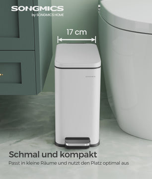 SONGMICS 10L Pedaalemmer - Smalle Vuilnisbak met Deksel voor Badkamer