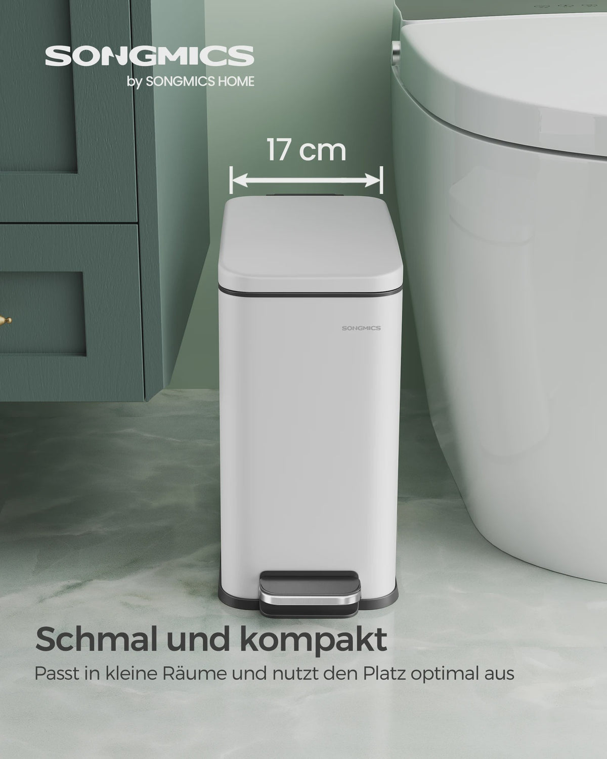 SONGMICS 10L Pedaalemmer - Smalle Vuilnisbak met Deksel voor Badkamer
