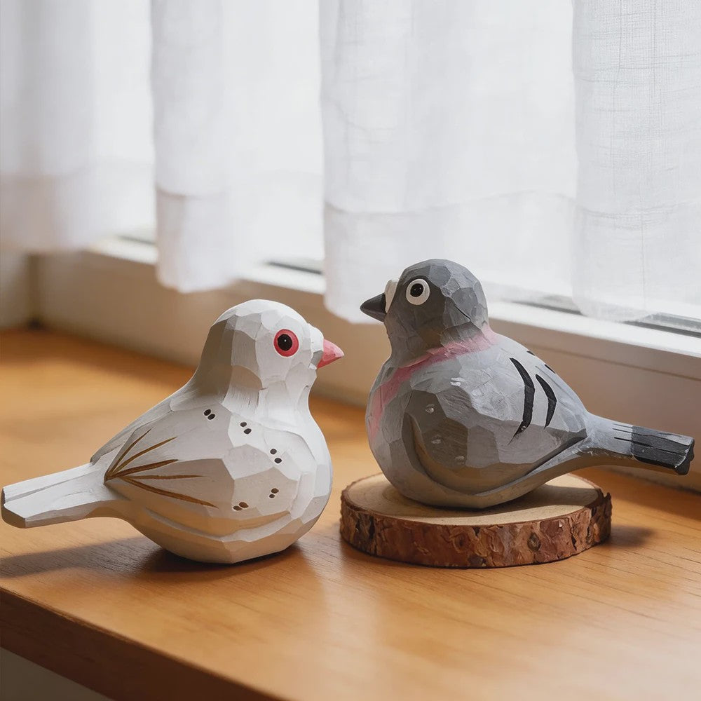Handgesneden Houten Duif Beeldje - Vredesvogel Decoratie