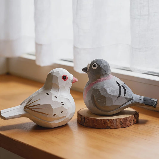 Handgesneden Houten Duif Beeldje - Vredesvogel Decoratie