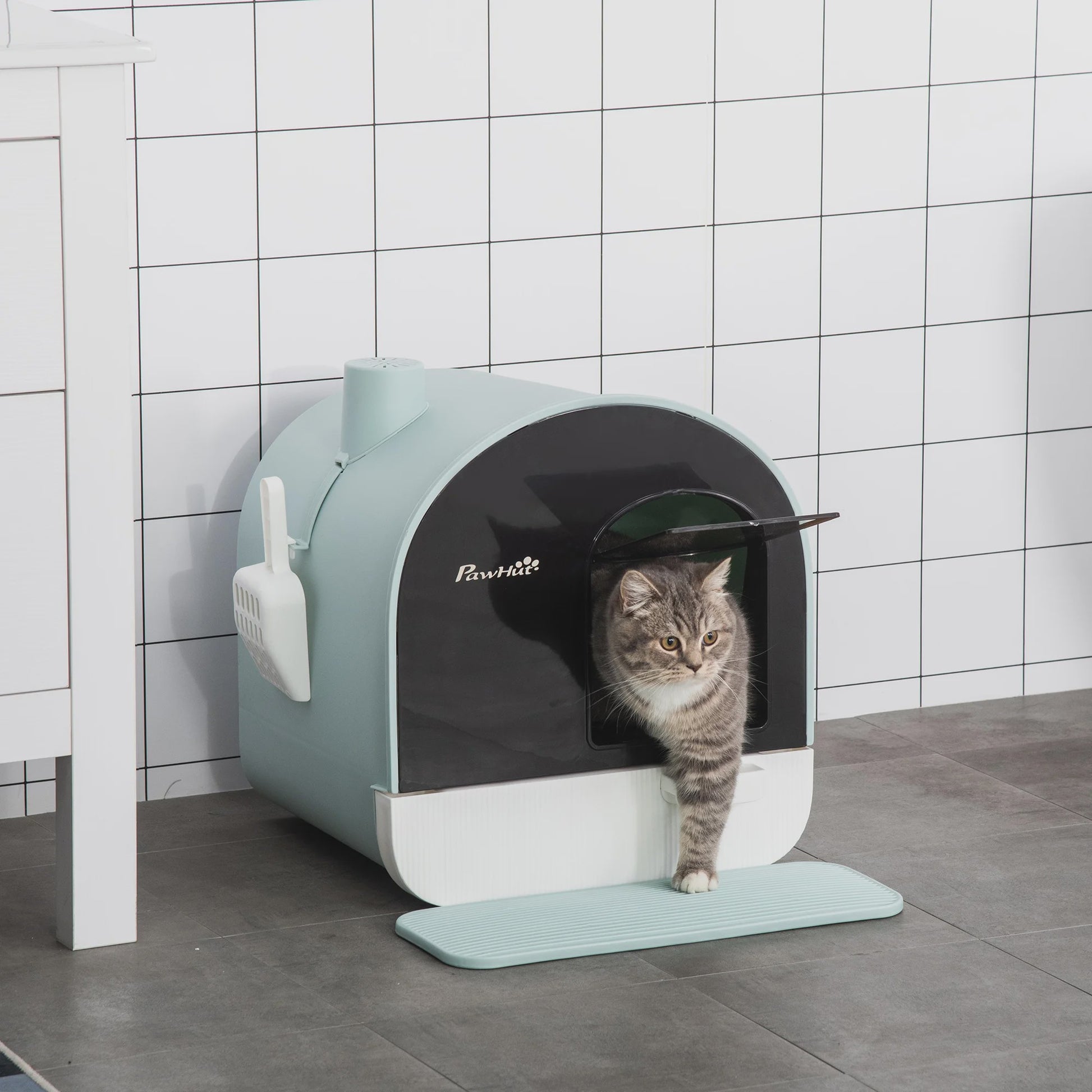 PawHut Gesloten Kattenbak met Lade, Schep en Mat - 43x44x47cm