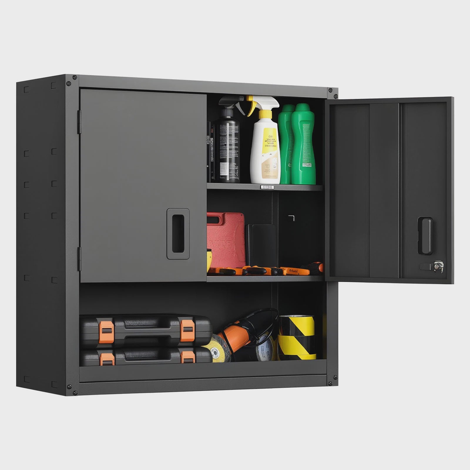 Metalen Wandkast 76x30x76cm - Afsluitbare Garage Opbergkast met Verstelbare Plank