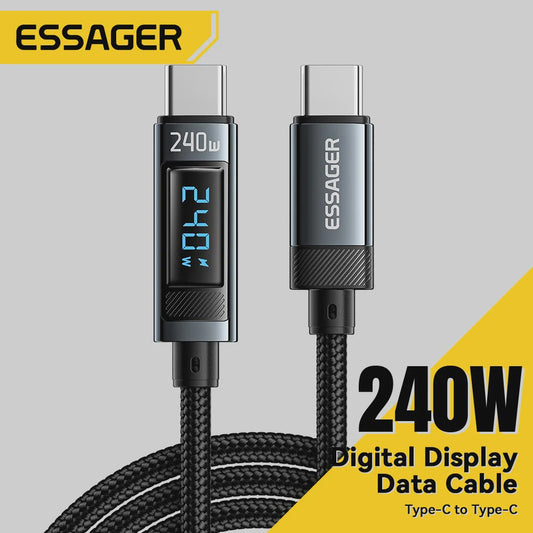 Essager 240W USB-C naar USB-C Kabel met Digitaal Display - PD 3.1 Snellader