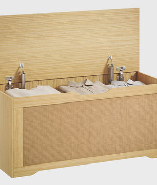 HOMCOM Rotan Opbergkist 136L - Bank met Veiligheidsscharnieren, Eikenlook