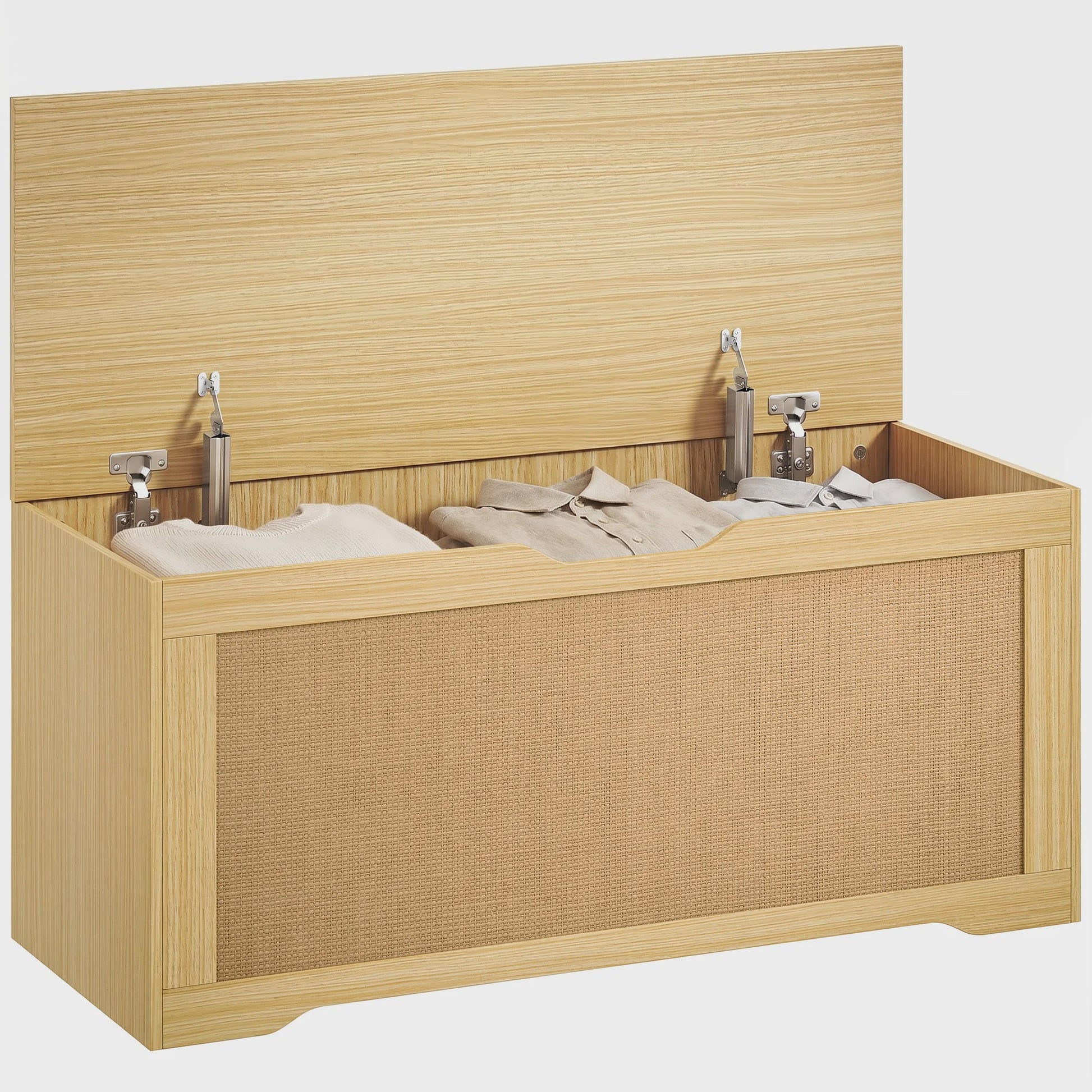 HOMCOM Rotan Opbergkist 136L - Bank met Veiligheidsscharnieren, Eikenlook