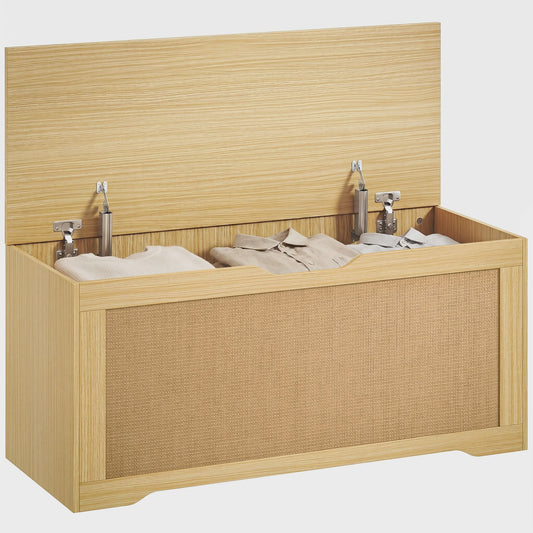 HOMCOM Rotan Opbergkist 136L - Bank met Veiligheidsscharnieren, Eikenlook