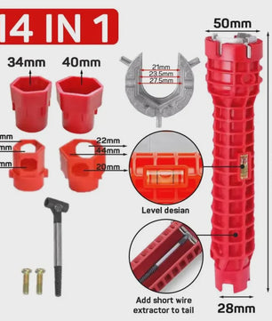 14-in-1 Multifunctionele Kraan & Gootsteen Sleutel Kit voor Sanitair Reparatie & Installatie