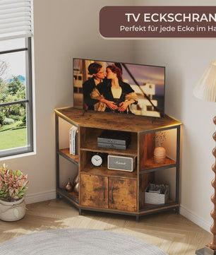 Industriële Hoek TV Meubel met LED Verlichting - Vintage Bruin (105x50x79 cm)