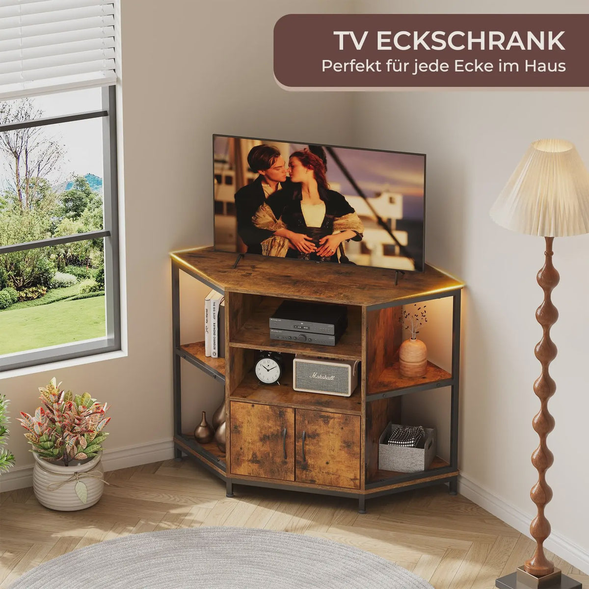 Industriële Hoek TV Meubel met LED Verlichting - Vintage Bruin (105x50x79 cm)