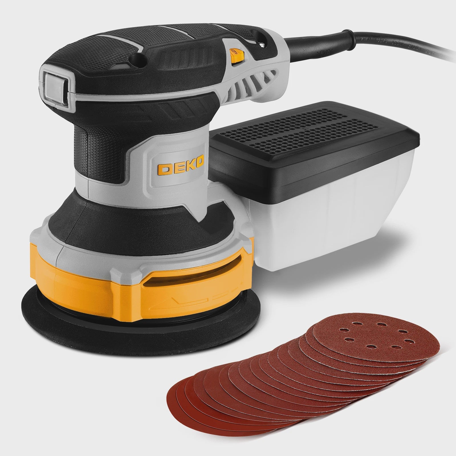 DEKO 300W Excentrische Schuurmachine met 16 Schuurbladen, 125mm, 14000RPM & Stofafzuiging