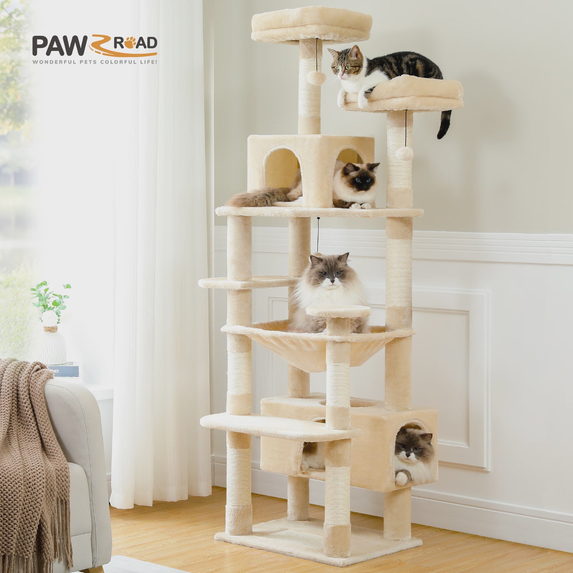 Grote Kattenboom met Krabpalen, Hangmat en Speeltjes - Meerdere Niveaus
