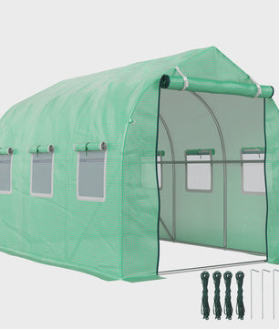 Outsunny Tunnel Kas 5,75 m² - Groen - Met Deur & 6 Rolramen - 295x195x196 cm