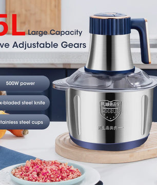 5L RVS Elektrische Vleesmolen & Keukenmachine - Multifunctionele Food Processor