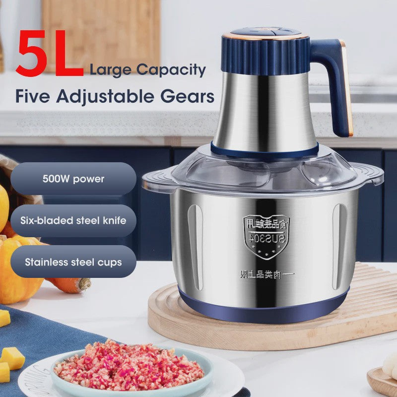 5L RVS Elektrische Vleesmolen & Keukenmachine - Multifunctionele Food Processor