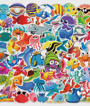 50x Schattige Zeedieren Cartoon Stickers - Oceaan Wereld, Koraal & Kwallen Decoratie voor Laptop & Dagboek
