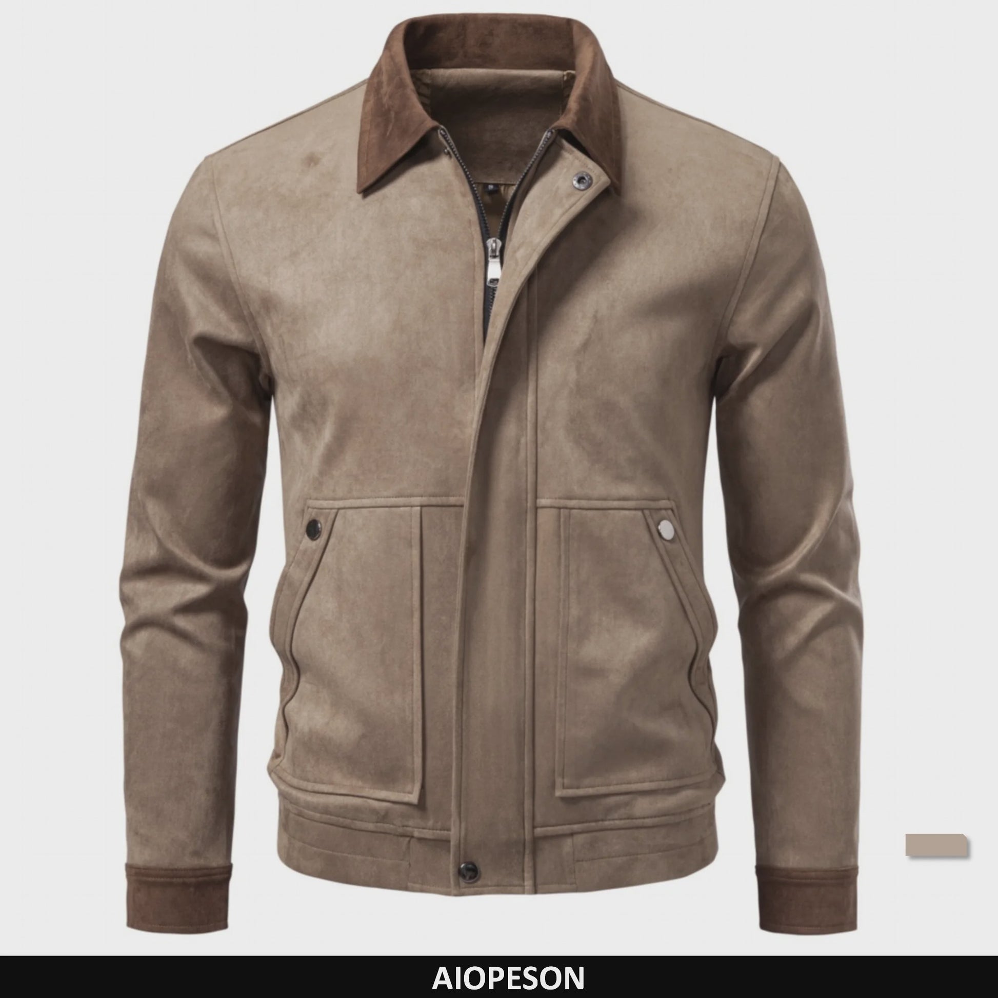 Heren Vintage Suède Look Jas - Slim Fit Lente/Herfst met Kleurblokken en Rits