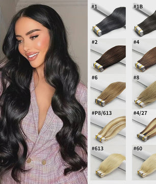 Remy Tape-in Hair Extensions - 100% Echt Menselijk Haar, Natuurlijk Zwart, Naadloos