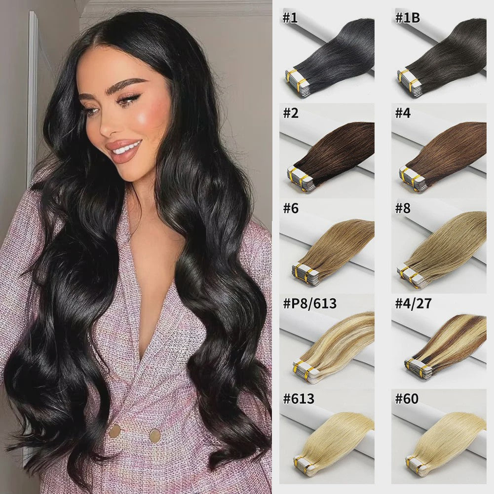 Remy Tape-in Hair Extensions - 100% Echt Menselijk Haar, Natuurlijk Zwart, Naadloos