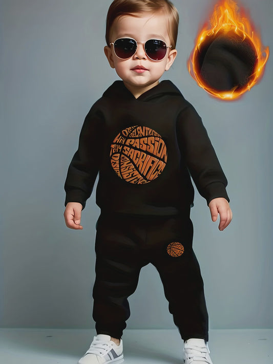 Stoere Baby Jongens Set: Fleece Hoodie & Joggingbroek met Basketball Print