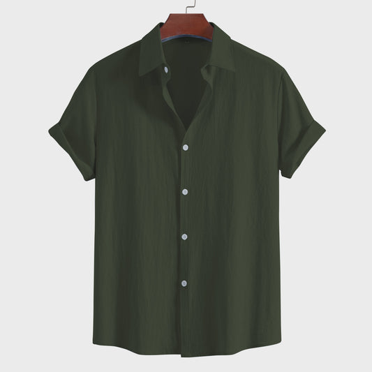 Comfortabel Heren Overhemd met Korte Mouw en Kraag - Zomerse Casual Stijl van Puur Katoen