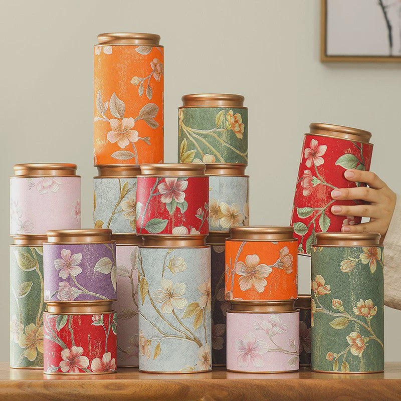 Decoratieve Theeblik met Bloemenprint - Afsluitbare Opbergbus voor Thee