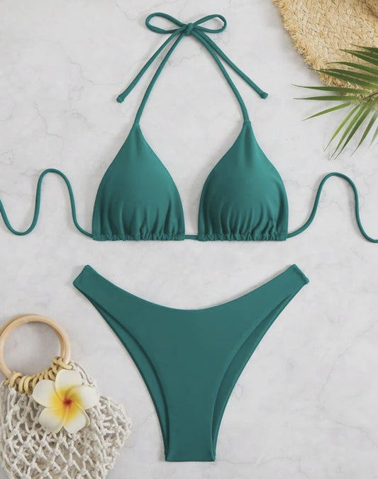 Dames Bikini Thong - Sexy Braziliaanse Stijl met Halter en Vetersluiting - Verkrijgbaar in Wit, Zwart & Koffie