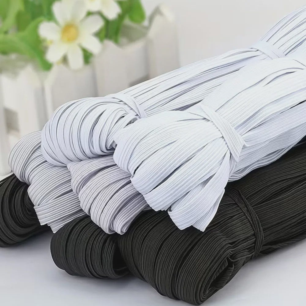 Elastisch Band Naaien - Plat Elastiek voor Kleding, Taillebanden & DIY Projecten (Wit & Zwart)