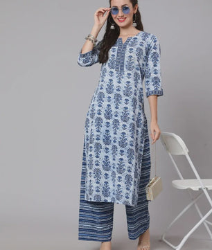 Traditionele Indiase Punjabi Salwar Kameez Set voor Dames - Blauw Print