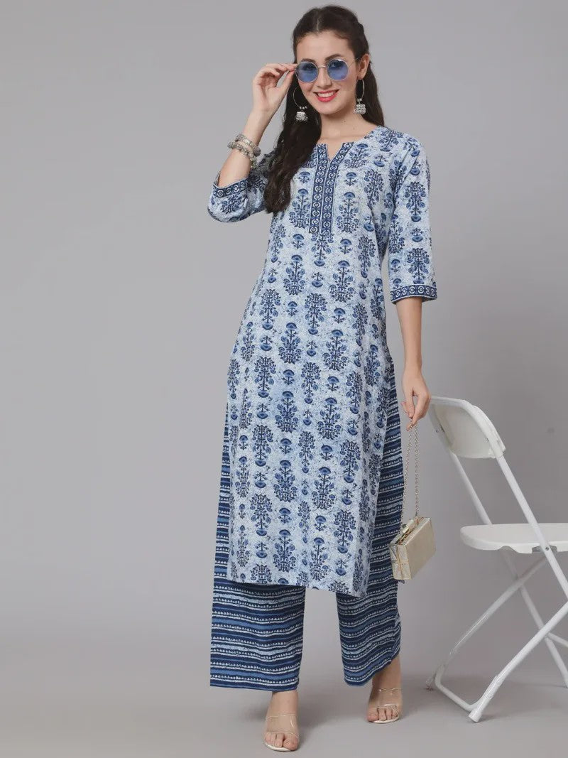 Traditionele Indiase Punjabi Salwar Kameez Set voor Dames - Blauw Print