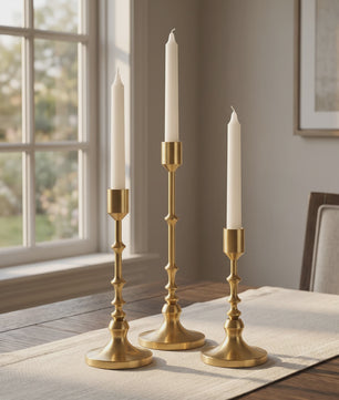 Set van 3 Unieke Metalen Kaarsenstandaards - Goud & Zwart - Elegante Tafeldecoratie