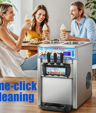 Professionele Soft Serve IJsmachine - 3 Smaken, 18L/U, 1200W, Roestvrij Staal