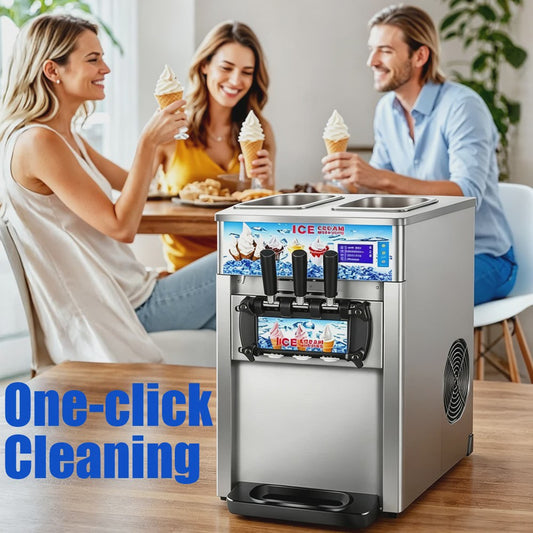 Professionele Soft Serve IJsmachine - 3 Smaken, 18L/U, 1200W, Roestvrij Staal
