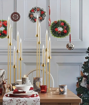 Gouden 5-armige Kandelaar met Glazen Kap - Stijlvolle Vloerstandaard voor Feesten en Decoratie