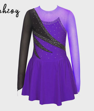 Schaatsjurk Meisjes met Lange Mouwen, Strass en Rokje - Dans & Turnen
