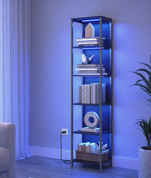 VASAGLE 6-laags Boekenkast met Verstelbare LED Verlichting en Stalen Frame - 30.3x40x178.6 cm