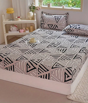 3-delige Beddengoedset met Print: Zacht, Comfortabel, 1 Hoeslaken + 2 Kussenslopen (zonder vulling)