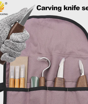 Professionele Houtsnijset met 6 Gereedschappen en Snijbestendige Handschoenen - Ideaal voor DIY Houtbewerking