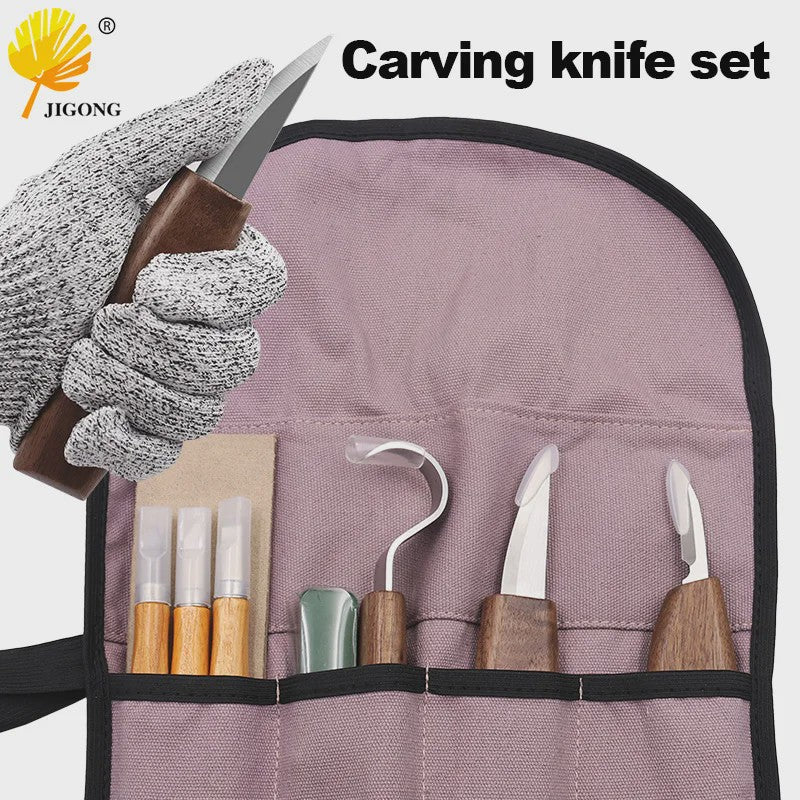 Professionele Houtsnijset met 6 Gereedschappen en Snijbestendige Handschoenen - Ideaal voor DIY Houtbewerking