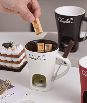 Chocolade Smeltmok met Vork - Keramische Fondue Beker voor Smelten en Warmer Houden