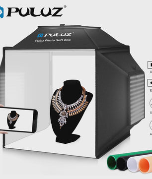 Puluz 40cm Fotostudio Lightbox Softbox Kit met 4 Kleuren Achtergronden - Opvouwbaar