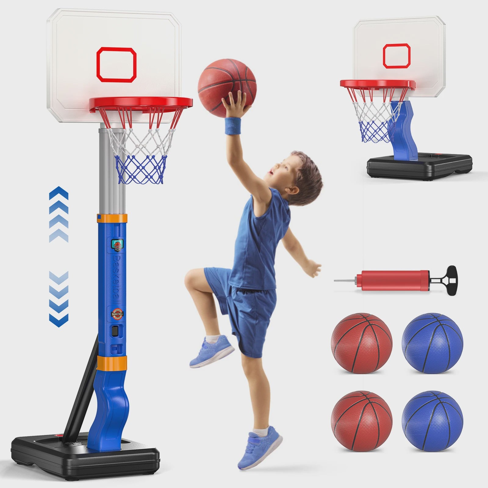 Verstelbare Kinder Basketbalring met Standaard en 4 Ballen - Indoor & Outdoor Speelplezier