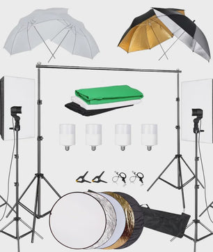 Professionele Fotostudio Verlichtingskit met Achtergronden, Softboxen, Paraplu's en Reflectoren