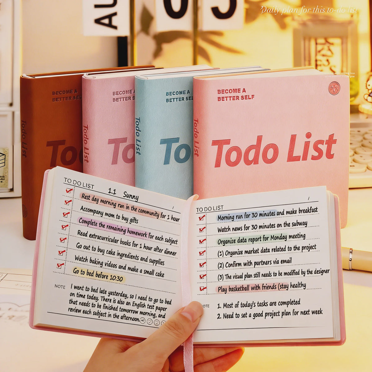 Mini Notitieboek PU Leer - Dagelijkse Planner & To-Do Lijst met Lint Bladwijzer