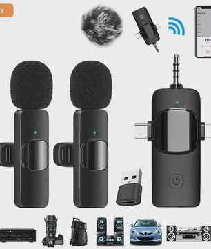 Basix 4-in-1 Draadloze Lavalier Microfoon voor iPhone & Android - Mini Microfoon met Noise Cancelling