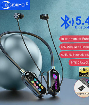 KEBIDUMEI Bluetooth 5.4 Nekband Oordopjes met Kleurenscherm, ENC Noise Reduction & TF Kaart