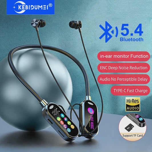 KEBIDUMEI Bluetooth 5.4 Nekband Oordopjes met Kleurenscherm, ENC Noise Reduction & TF Kaart